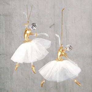 Adorno Navideño de Acrílico Transparente Mate Dorado Plateado con Diseño de Bailarina 3D en Color Rosa Escarchado y Beige - Product Image 1