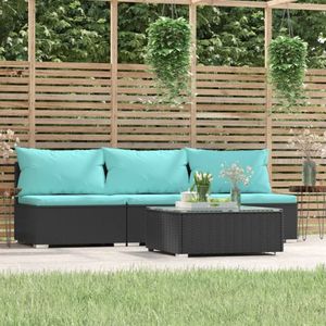 Set di mobili da giardino in 4 pezzi con Rattan nero e cuscini - Product Image 1