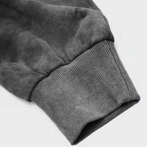 Sudadera con capucha de forro polar grueso con logo personalizado OEM para hombre, talla grande, negra, estilo vintage, teñido anudado, ajuste holgado, ropa para exteriores - Product Image 5