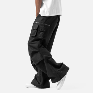 High Quality Men's Black Cargo Pants Baggy Wide Leg Flared Washed Vintage Hip Hop Streetwear Plus Size Casual Autumn Jeans - Product Image 3