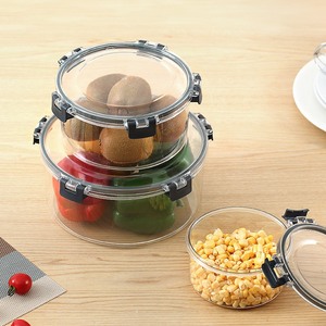 Transparent Round Plastic Food <b>Container</b> Set with Airtight Lid Stacking Design for <b>Kitchen</b> <b>Storage</b> 1-3L Capacity - Product Image 1