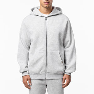 Conjunto de 2 piezas de sudadera con capucha y pantalones de chándal de alta calidad, traje deportivo liso de felpa, holgado, de algodón, extragrande, para hombre - Product Image 2