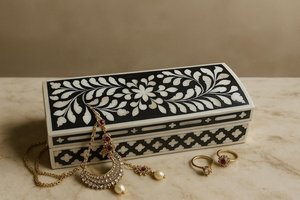 Boîte de rangement à bijoux UO de luxe moderne personnalisée en os incrusté, avec choix de couleurs multiples, forme et motif personnalisés, incrustation en os - Product Image 4