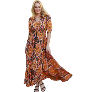 Vestido largo de mujer con manga corta, estilo línea A, para la playa - Product Image 4