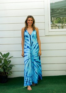 Colección de verano Elegante Tie-Dye Long Maxi Dress Mangas Elegante Beach Look Spaghetti Strips Sweet Sun Style Precios al por mayor - Product Image 3