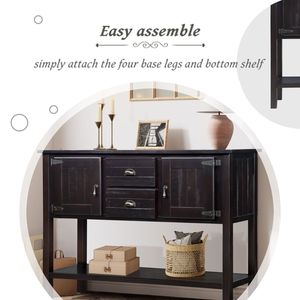 Credenza in Legno Massello Stile Retrò da 48 Pollici con 2 Cassetti e Ripiano Inferiore, Mobile Buffet per Sala da Pranzo - Product Image 5