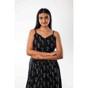 Negro Handblock Impreso Spaghetti One Piece con chaqueta - Product Image 2