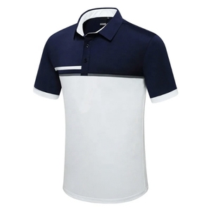 เสื้อโปโลชาย แขนสั้น ดีไซน์สีตัดต่อ ระบายอากาศได้ดี ผ้าถัก สวมใส่สบาย สีขาว-น้ำเงินกรมท่า - Product Image 1