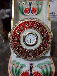 Wholesale Handcrafted Marble Chair Mobile Holder with <b>Clock</b> Royal Peacock Meenakari & Kundan Studded Table <b>Clock</b> for Home & Offi - Product Image 2