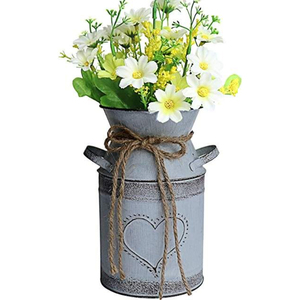 Simple Design <b>White</b> Wash Galvanized Flower Vase With Handles High Quality Flower Vase For Best Exporter In India - Product Image 4