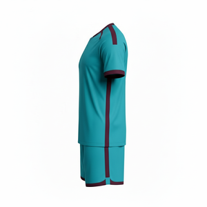 Ensemble short et maillot de football pour homme, vert sarcelle, col rond, manches courtes, anti-humidité, coupe athlétique, toutes saisons, couleur unie, design à blocs - Product Image 2