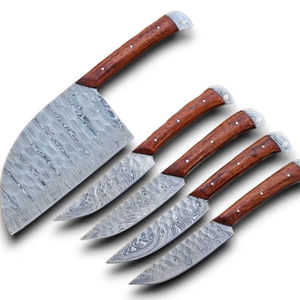 Couteau de cuisine professionnel en acier Damas forgé à la main avec manche en bois de rose, lame martelée, pour restaurant, barbecue extérieur, steak, hachoir, ensemble de couteaux culinaires - Product Image 1