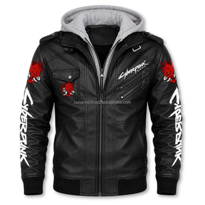 Chaqueta de Cuero Estilo Samurái Cyberpunk |   Sudadera con Capucha Johnny Silverhand para Cosplay de Motero, Ropa Exterior Bordada, Estilo Urbano Futurista y Cosplay - Product Image 2