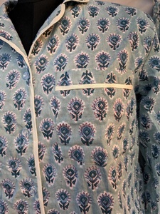 Ensemble de pyjama en coton 100% imprimé en bloc, vêtements de nuit floraux pour l'été et le printemps, respirant et doux, ensemble de vêtements de nuit en tricot décontracté - Product Image 3