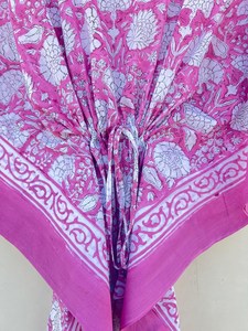 Bata Kimono con Estampado de Dibujos Animados para Mujer, 100% Algodón, Camisón de Verano Hecho a Mano, Cuello en V, Cintura Elástica, Largo hasta la Rodilla - Product Image 4