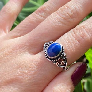 Bague artisanale en lapis-lazuli, argent sterling 925, ovale, bijoux fantaisie hippie, pierre précieuse bleue, cadeau pour femme, vente en gros - Product Image 3