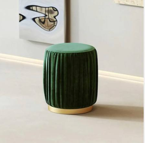 Indian Factory Customized <b>Round</b> Ottoman <b>Pouf</b> with Gold Metal Steel Base Fabric Chair Stool Modern Home Furniture - Product Image 3
