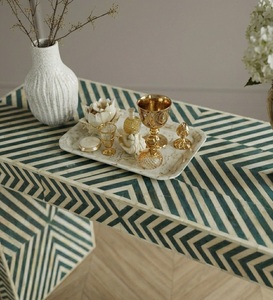 Table console moderne en os incrusté, table d'entrée Chevron, table de salon style ferme pour salon et hôtel - Product Image 3