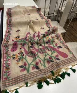Sari en coton Muga de qualité supérieure, doux, avec tissage Butti et motifs traditionnels, et pallu tissé style Jamdani - Blouse de mode pour femme - Product Image 4