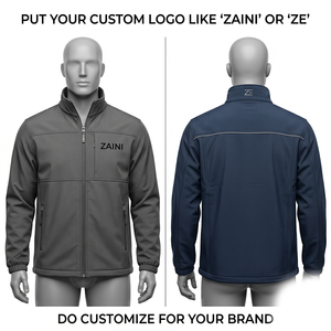 Chaqueta Soft Shell de Poliéster y Spandex de 320 GSM, Diseño de Paneles Gris Marino, Logotipo Personalizado con Bordado e Impresión, OEM - Product Image 1