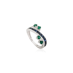 Wholesale Handmade 925 Sterling <b>Silver</b> Princess Cut Blue Sapphire & Round <b>Emerald</b> Band Channel Set Fine <b>Ring</b> Jewelry - Product Image 3
