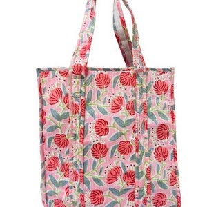 Sac fourre-tout traditionnel écologique pour femme en 100 % pur coton, imprimé floral, matelassé fait main, léger, 18 pouces, avec fermeture éclair, en toile - Product Image 2