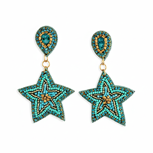 Pendientes Colgantes Hechos a Mano con Cuentas de Vidrio Plateadas en Forma de Flor, Joyería de Inspiración Occidental con Detallado Trabajo de Cuentas - Product Image 6