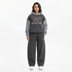 MA-ATTIERA <b>Women's</b> <b>2</b>-<b>Piece</b> Hooded Set Fleece Jogger Pants Casual Loose Fit All Seasons Streetwear <b>Outfit</b> - Product Image 1