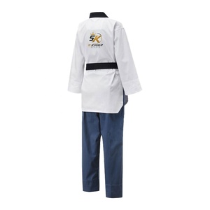 5 Sports Taekwondo Uniform White <b>Top</b> Blue Pants Black Belt Embroidery Logo Back Unisex Adult Martial Arts Wear 100% Cotton - Product Image 3