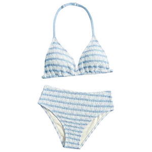 Conjunto de Bikini a Rayas para Mujer, Top Triangular con Cuello Halter, Braguita de Cintura Alta, Traje de Baño Elástico de Spandex y Poliéster - Product Image 4