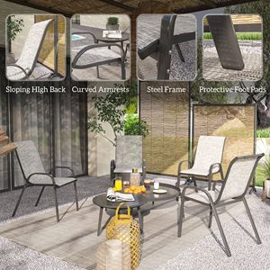 Set of 4 <b>Stackable</b> Patio <b>Chairs</b> <b>Outdoor</b> Dining with High Breathable Mesh Seat Mixed Gray for Garden Lawn and Gym Application - Product Image 6