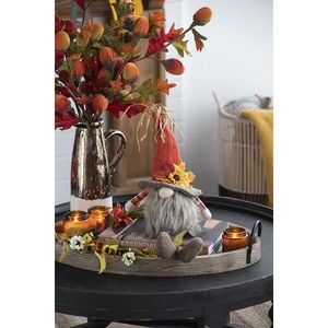 2 Pezzi Gnomo Arancione con Cappello a Foglia d'Acero 14x9x52 cm in Tessuto, Seduto, per Festività, Festa del Raccolto, Autunno, Ringraziamento - Product Image 4