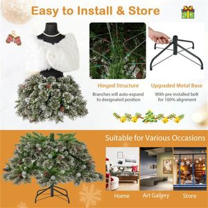 Albero di Natale Artificiale Personalizzabile in PVC Pre-Illuminato da 150 cm con Base Pieghevole e Bacche, 210 cm, Decorativo per Esterni - Product Image 6