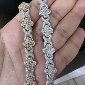 Elegant Iced Floral Chain <b>Bracelet</b> With Marquise Moissanite Center Stones <b>Infinity</b> Links And Baguette Cut Stone Lock - Product Image 4