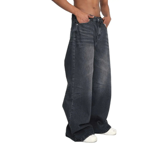 Jean baggy noir unisexe pour homme – Coupe droite, jambe large, denim ample, taille mi-haute, style décontracté, délavage clair, pour tous - Product Image 6