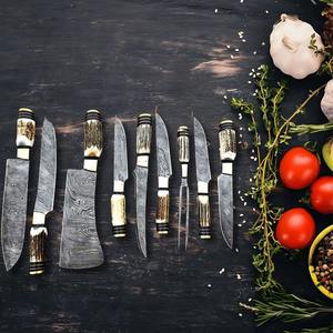 Ensemble de couteaux de chef en acier Damas, best-seller, avec manche en bois et étui en cuir, ensemble écologique de cinq pièces pour les grossistes - Product Image 2