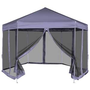 Carpa Hexagonal Plegable de 11.8'x10.2' con 6 Paredes Laterales Azul Oscuro, Gazebo o Pérgola - Product Image 1