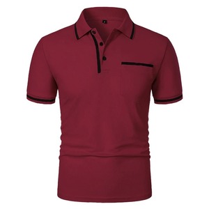 Polo à manches courtes pour homme, couleur unie, en coton tricoté, décontracté, respirant, coupe classique, avec poche - Product Image 3