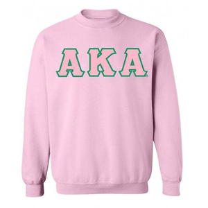 Sudadera de Cuello Redondo AKA Twill, Sudadera de Felpa Premium, Ropa Personalizada para Hermandades Griegas, Sudadera AKA Bordada en Rosa Claro y Verde - Product Image 1