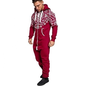 New Trending Men's Printed Romper With Front Zipper Sublimated Drawstring Hood Track Suit Zip Sleeping Wear <b>Knickers</b> Sweat Suit - Product Image 2