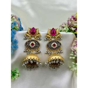 Fashion Gold Plated Alloy Drop Earrings-Siddhi Kashmiri Jhumka Indian Ethnic Women's Artificial Jewellery - Product Image 5