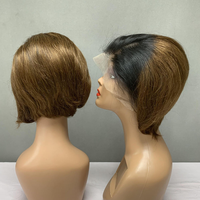 Perruque Lace Frontale 13*4 Grade 12A Coupe Pixie Lisse 8 Pouces Cheveux Naturels Originaux Style Court pour Usage Quotidien