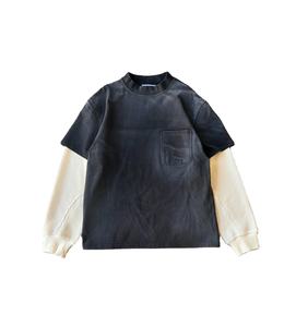 Camiseta de algodón extragrande para hombre con mangas acanaladas en contraste y bolsillo, diseño casual de cuello redondo y bloques de color sólido. - Product Image 1