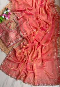 Designer Embroidery Sequence Work Fandy <b>Satin</b> Silk <b>Saree</b> Paired With Fully Stitched Sequence Work Fandy <b>Satin</b> Silk Blouse - Product Image 4