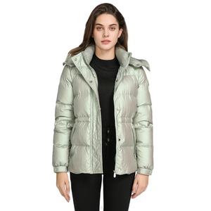 Blouson matelassé vert clair à capuche, col montant, fermeture éclair, coupe-vent, style décontracté, coupe régulière - Product Image 4