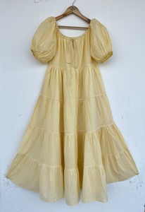 Robe longue maxi en coton jaune uni pour femme, à manches courtes, à volants, coupe ample, style bohème, pour l'été, les vacances et les stations balnéaires - Product Image 1