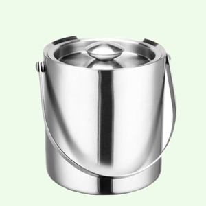 Stainless Steel Round Ice <b>Bucket</b> <b>With</b> <b>Lid</b> And Handle Double Wall Minimalist Design Party Cooler - Product Image 1