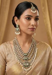 Parure de bijoux vintage indienne pour mariée, en laiton plaqué or, avec collier Kundan, boucles d'oreilles et Maang Tikka, imitation perles, cadeau de mariage pour femme - Product Image 4