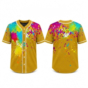 Outdoor Sports Baseball Jersey Sublimation <b>Paint</b> Splash Full Button V Neck Mesh Custom OEM Wholesale Manufacturer - Product Image 1