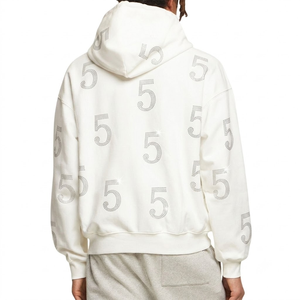Custom <b>White</b> Zip <b>Hoodie</b> Silver Rhinestone Print <b>Oversized</b> Heavyweight 100% Men's Sweatshirt - Product Image 6